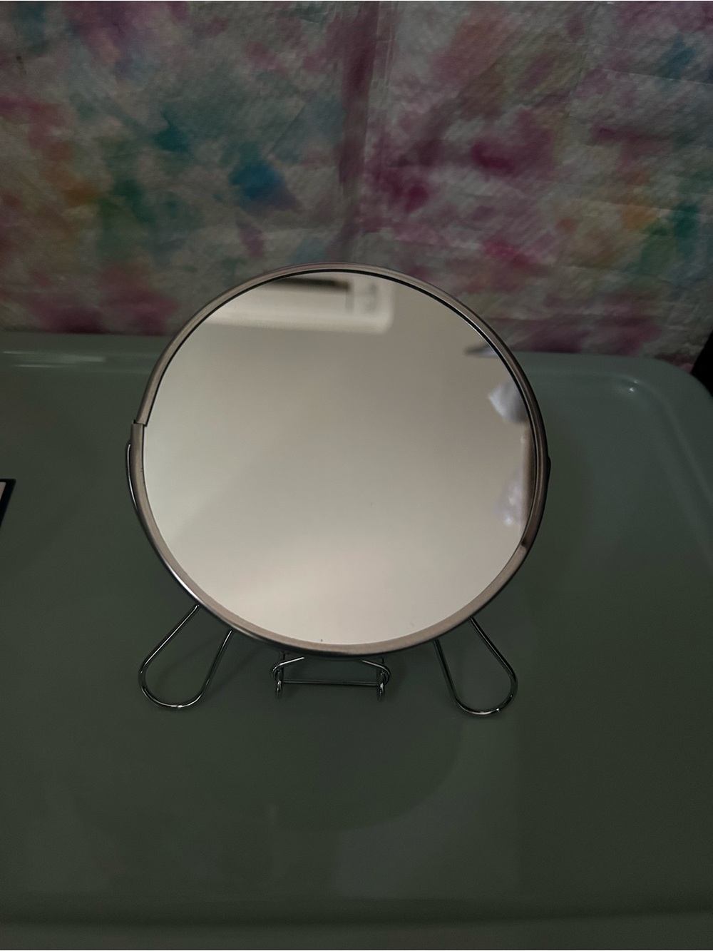 Round Double-Sided Vanity Mirror in Silver